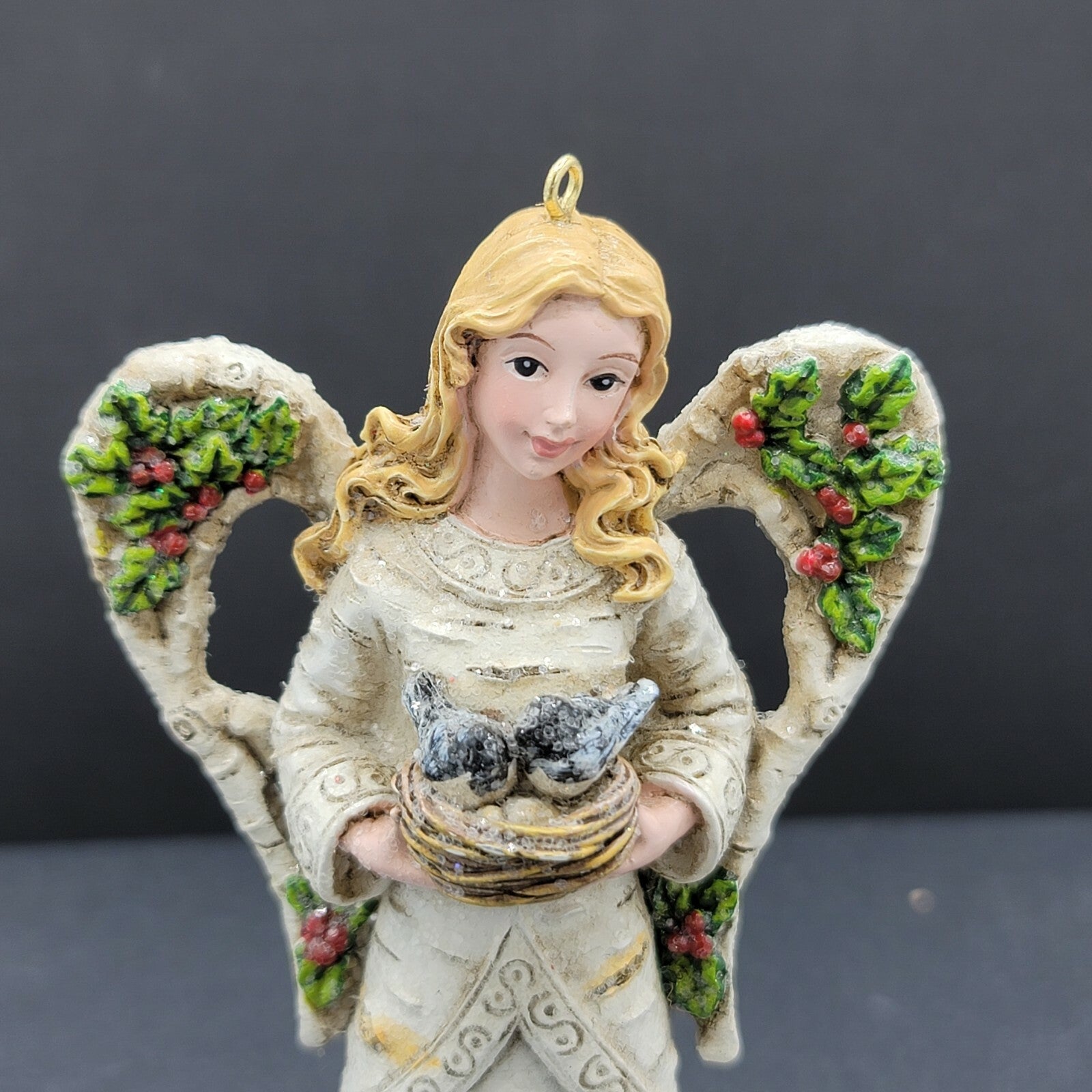 Lot of 3 Adler White Woodland Angel Bluebirds 4 3/4" Bird Christmas Ornament 