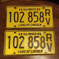 License Plate Pair Vintage 1982 ILLINOIS 102 858 RV 12" x 6" Yellow Black