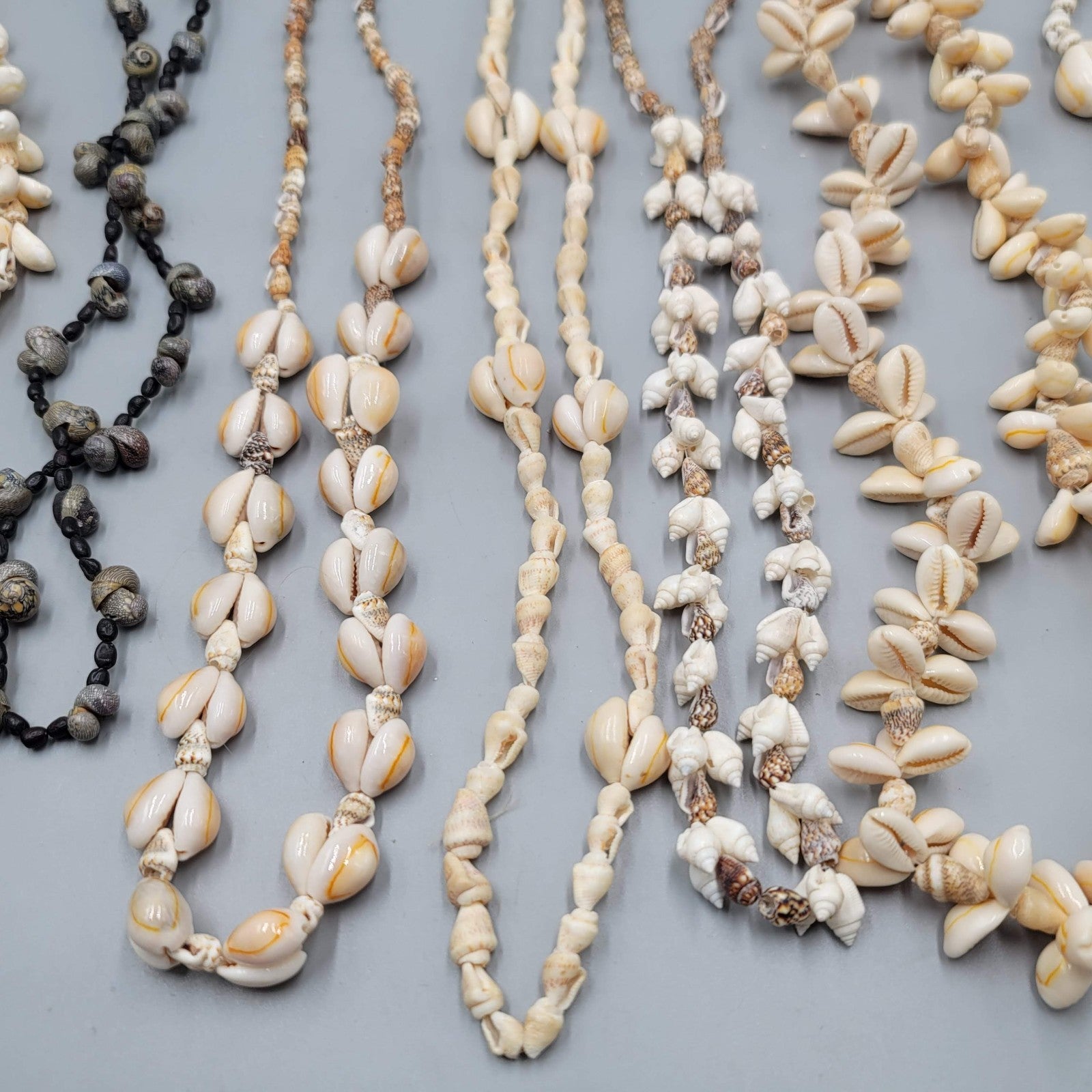 Vintage Lot Hawaiian Shell Bead Lei Necklaces Cluster White Cream Mixed Lot of 9