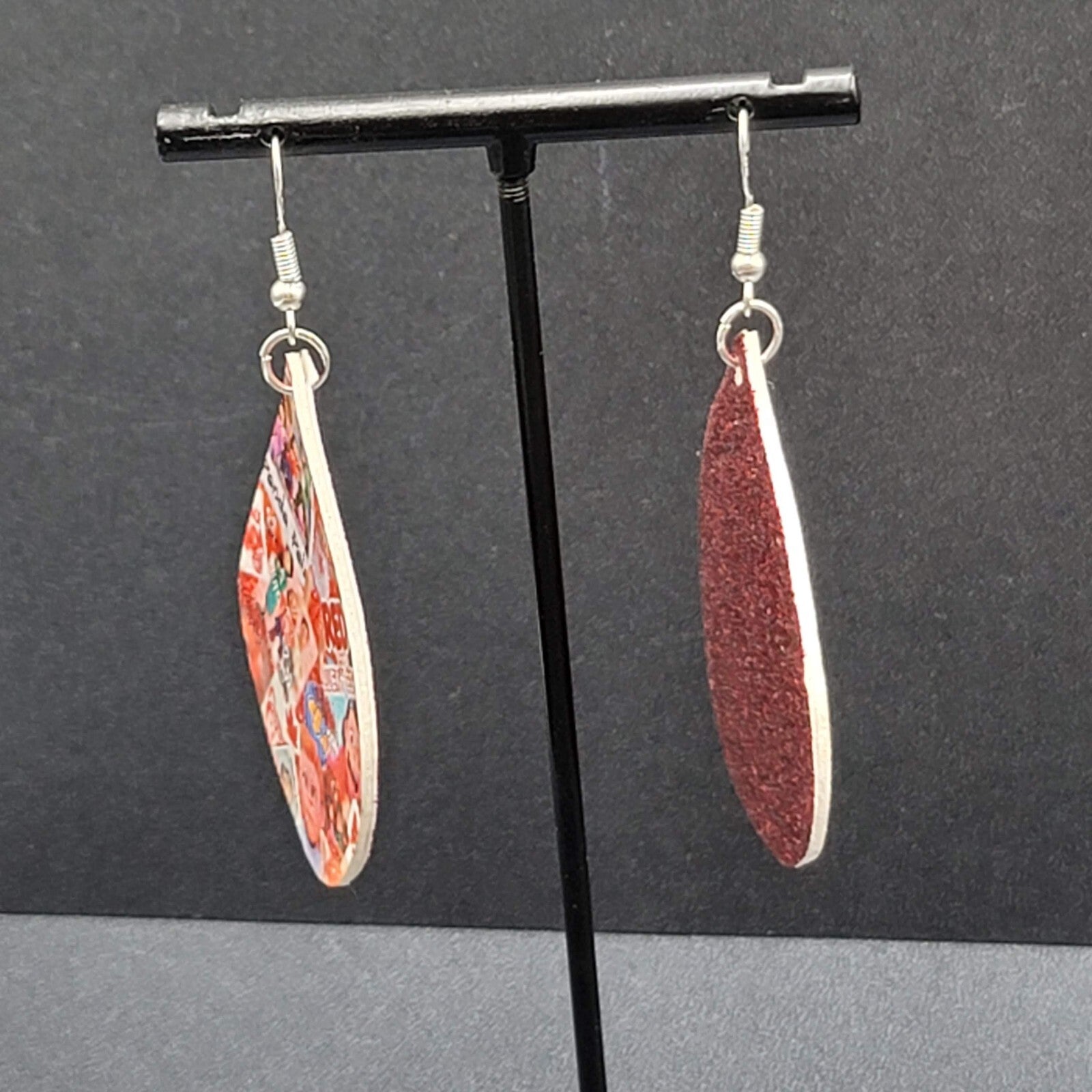 Pierced Earrings Pixar Turning Red Glitter Teardrop 2"