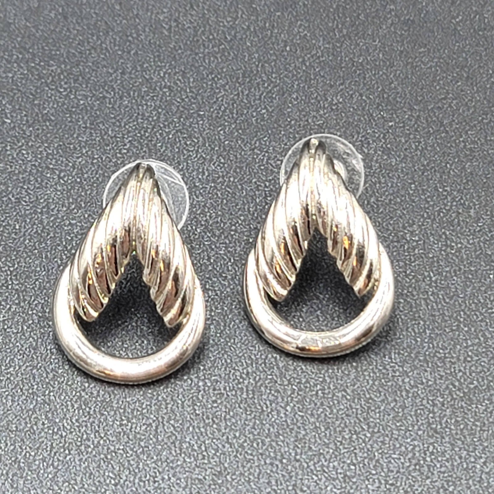 Vintage Pierced Earrings Silver tone Open Drop  1"