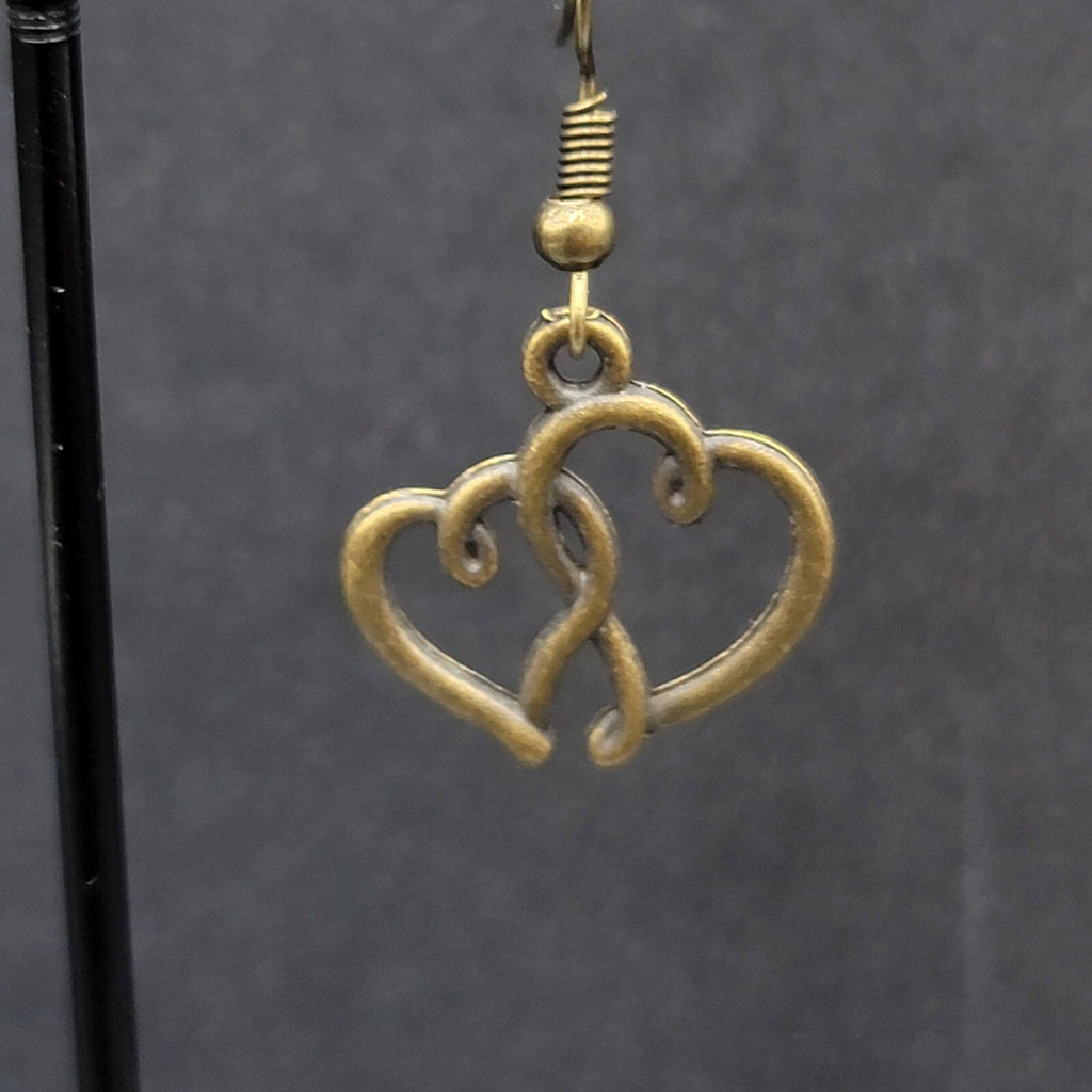 New Double Open Hearts Pierced Earrings Bronze tone Dangle 3/4"