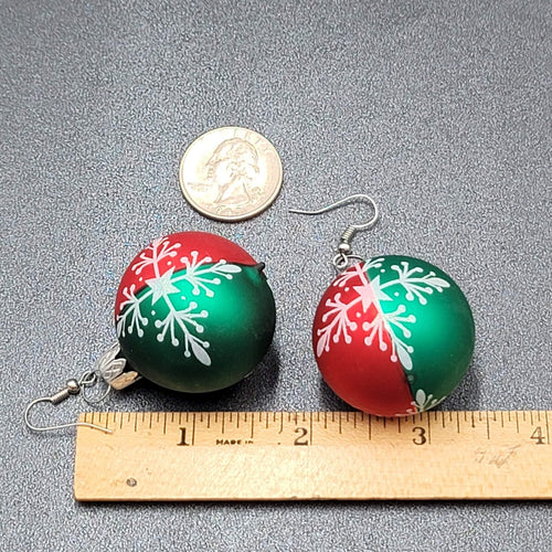 Christmas Pierced Earrings Red Green Glass Ornaments Fun Festive Large 1.25" FS