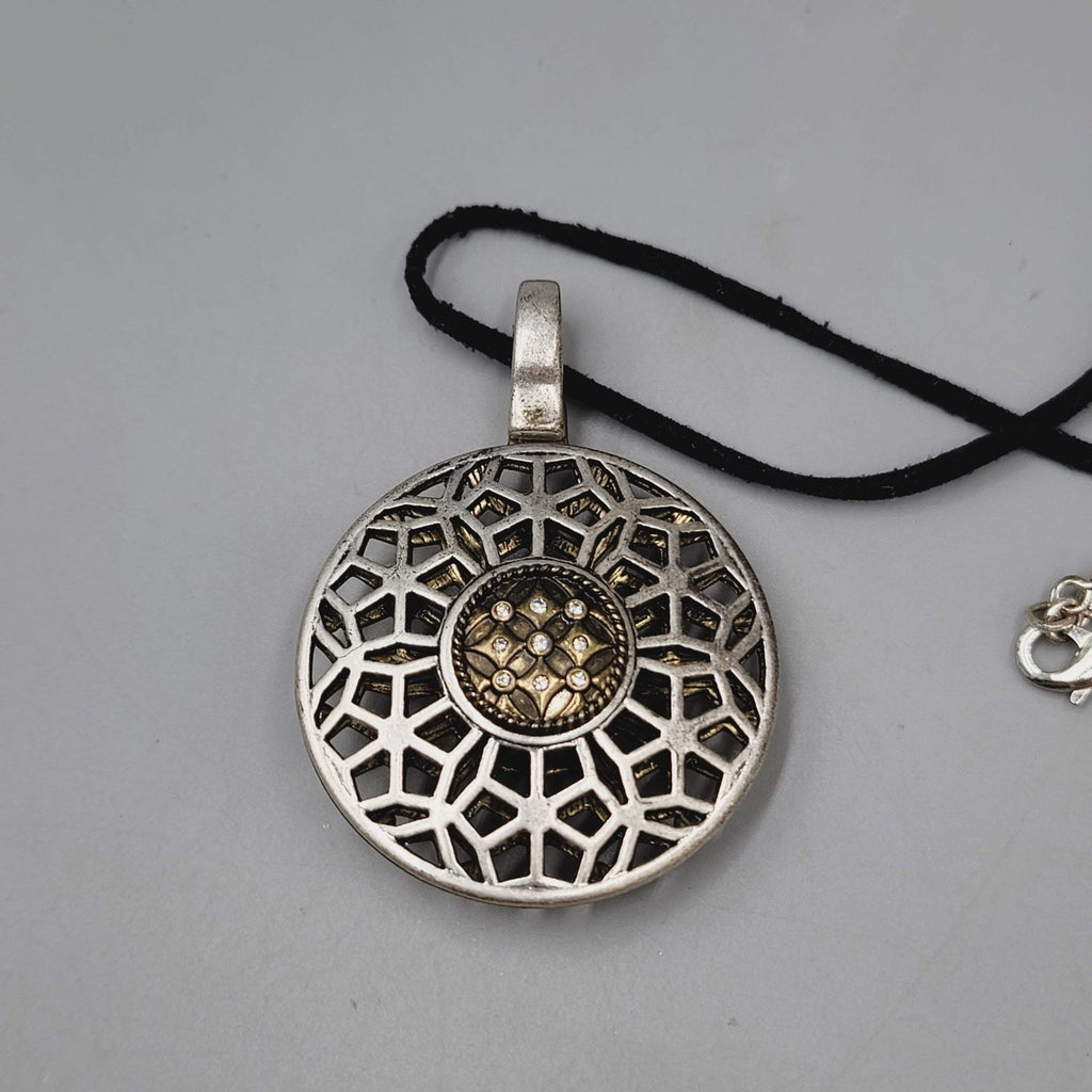 Premier Designs Boho Medallion Pendant Necklace Silver Gold Tone Reversible