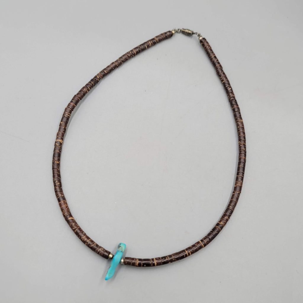 Vintage Coconut Heishi Necklace Turquoise Pendant 16 in Mens Womens