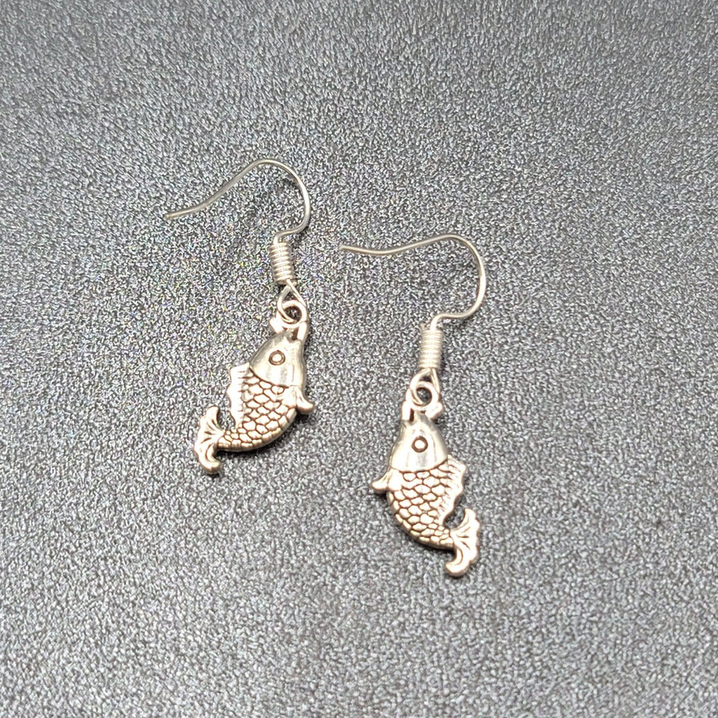 Pierced Earrings Small Detailed Embossed Dangle Fish 3/4"