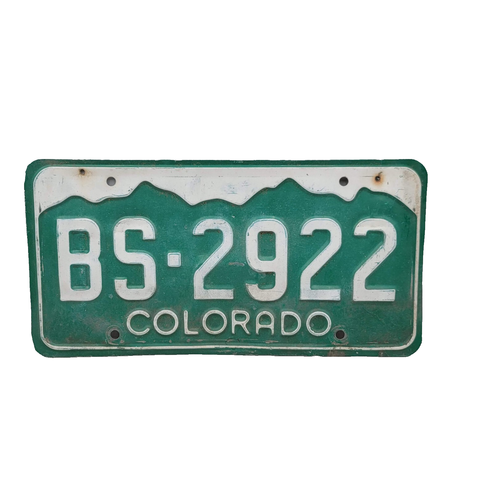 License Plate Vintage COLORADO BS 2922 12" x 6" Green White