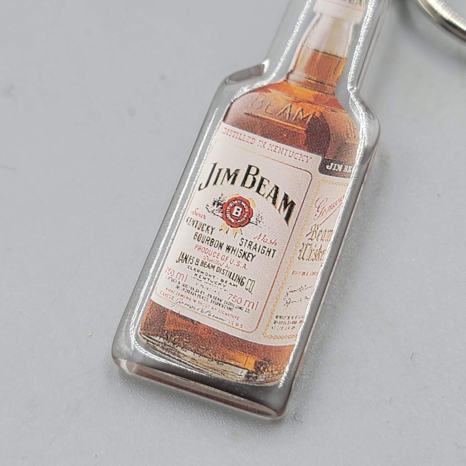 Jim Beam Bottle Keychain Acrylic Bourbon Whiskey Key Ring Advertising Barware