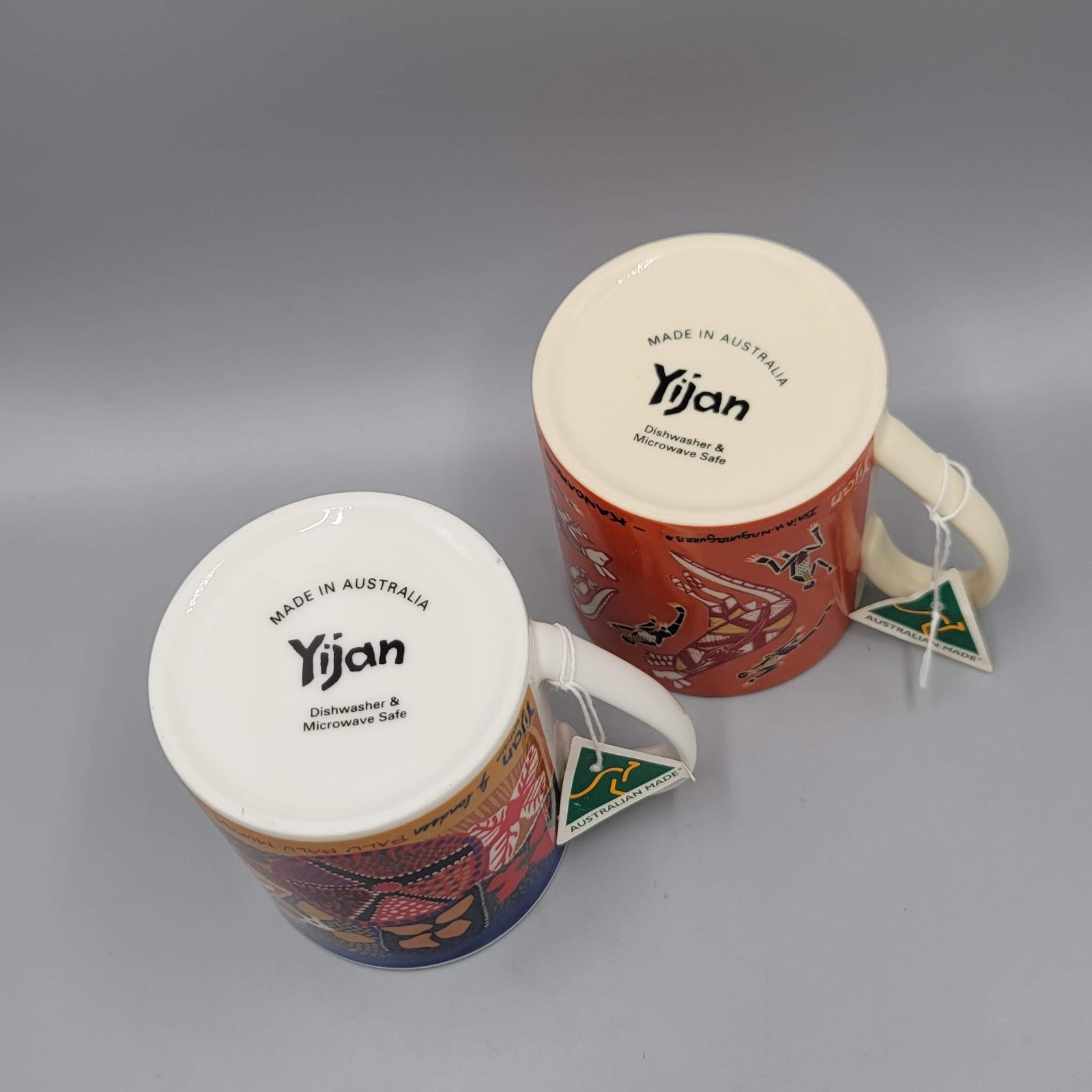 Yijan Australia Coffee Mug Cup Set of 2 Aboriginal Art Tribal NWT