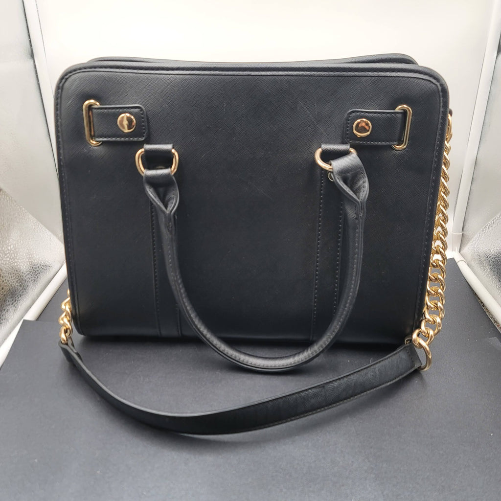Dasein Womens Fashion Large Faux Leather Satchel Handbag Floral Black Gold tone