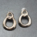 Pierced Earrings High Polish Silver tone Double Loop Drop 1 3/8"