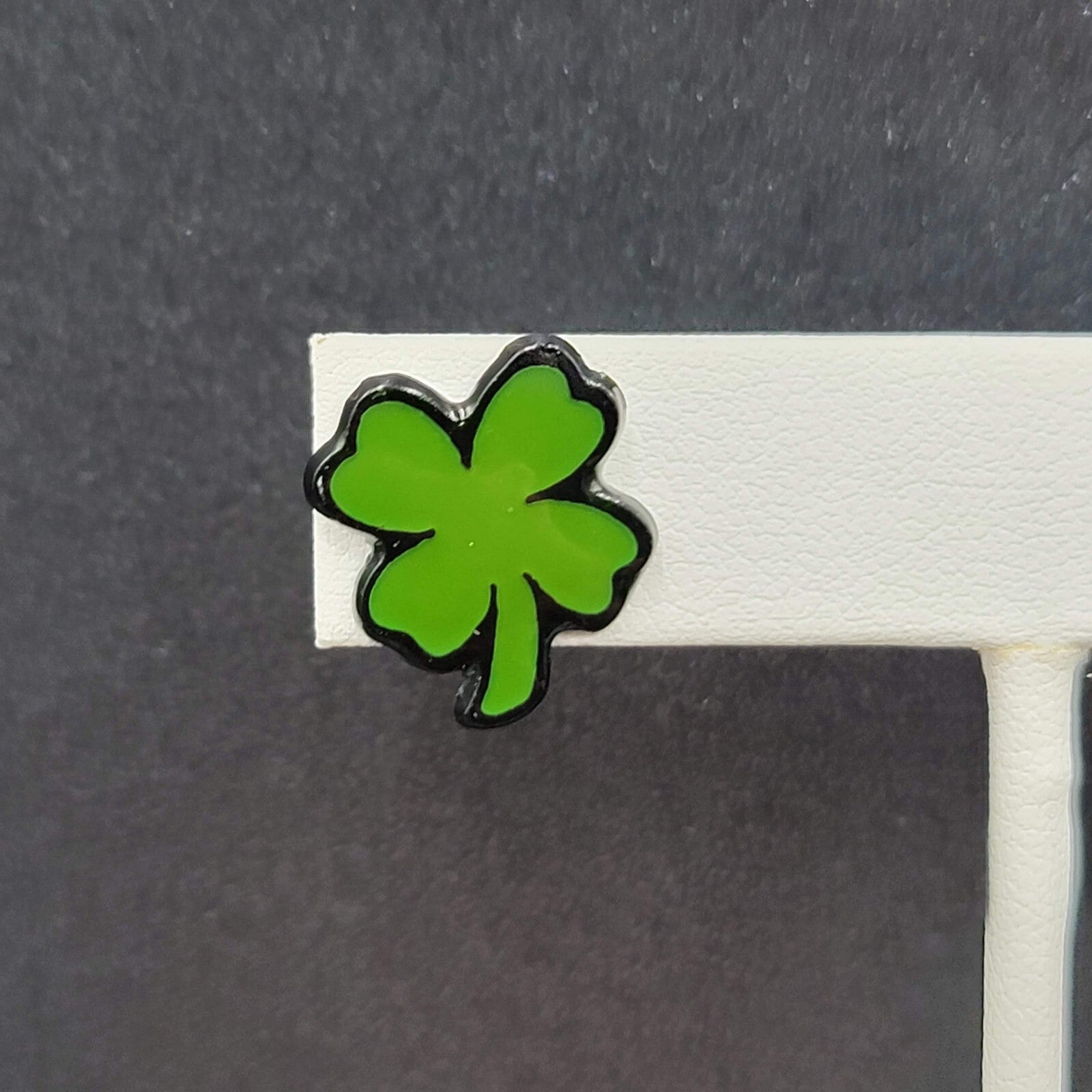 Shamrock Clover Pierced Earrings Green Black Enamel Studs 5/8"