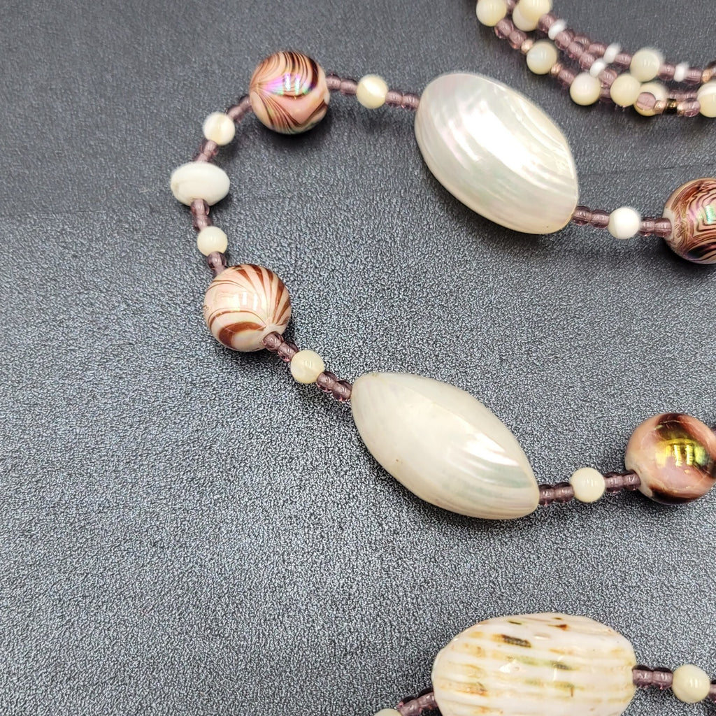Real Shell Beaded Necklace Bracelet Earrings Set Glass Beads Jewelry Set