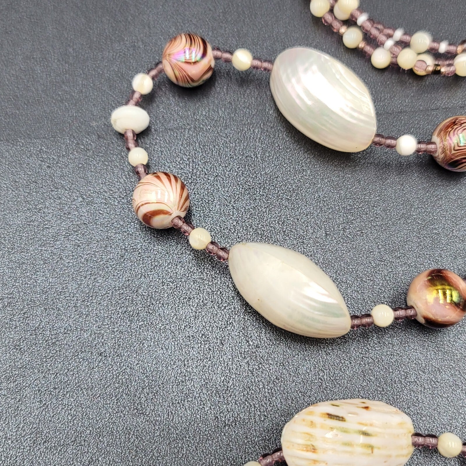 Real Shell Beaded Necklace Bracelet Earrings Set Glass Beads Jewelry Set