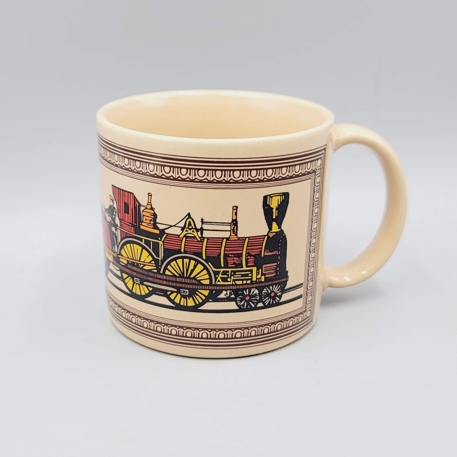 Vintage Steam Engine Train Coffee Mug Tan Japan Chaps
