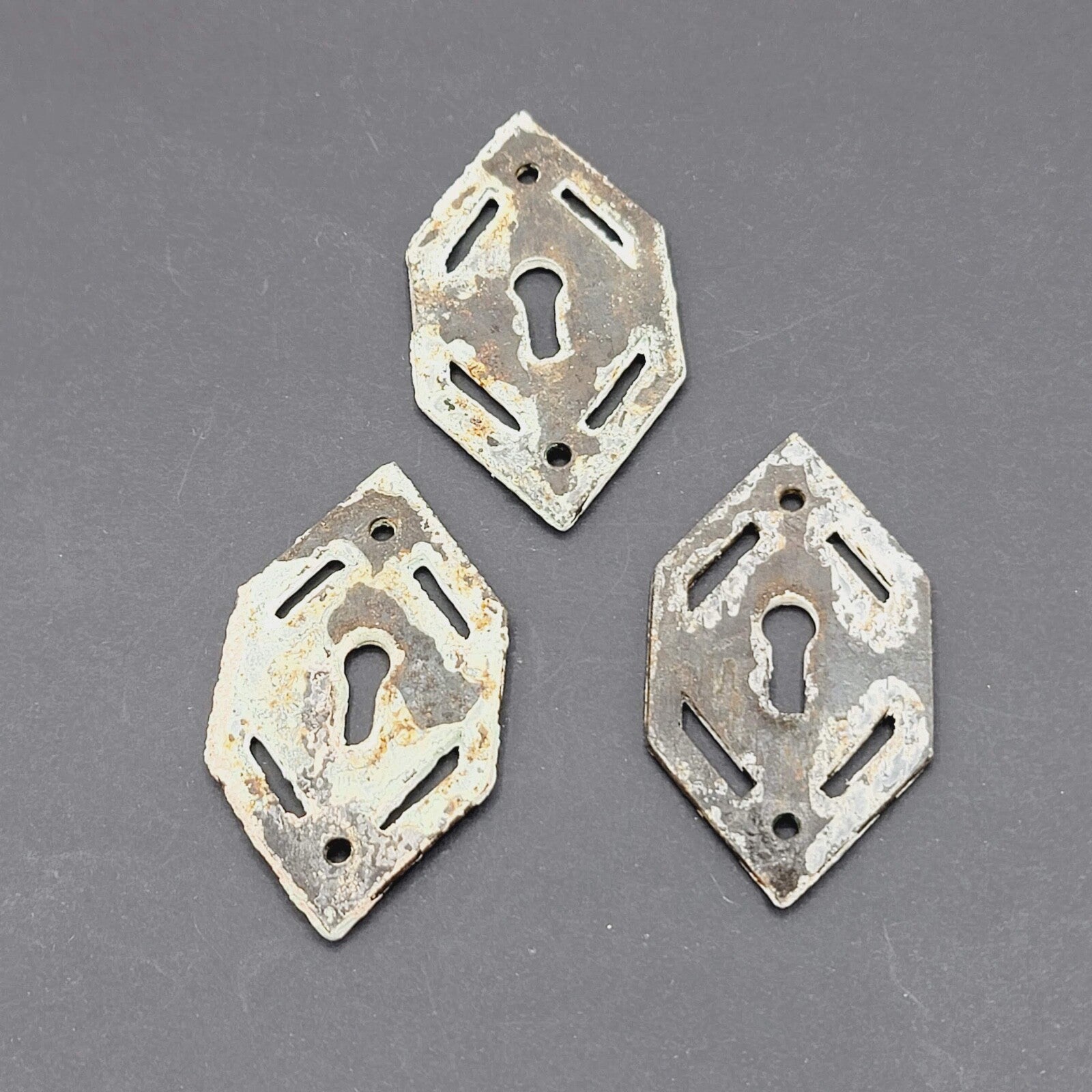 Set of 3 Vintage Cast Iron Skeleton Key hole Escutcheon Salvage Lot Painted