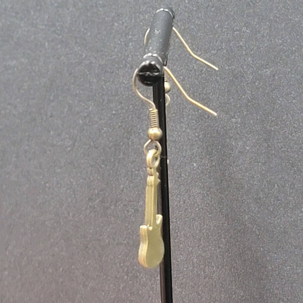 Electric Guitar Pierced Earrings Bronze tone Embossed Dangle 1"