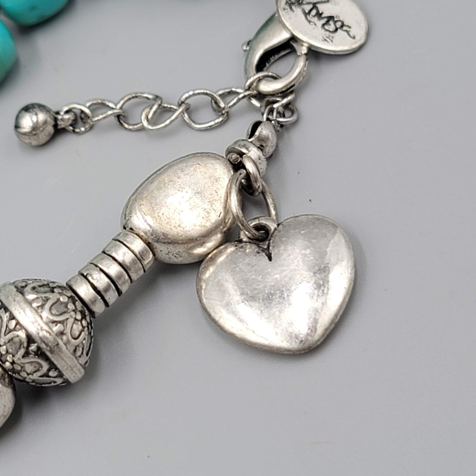 Louisa Bracelet Blue Pottery Bead Silver tone Feather Charm 6.75"-7.75"