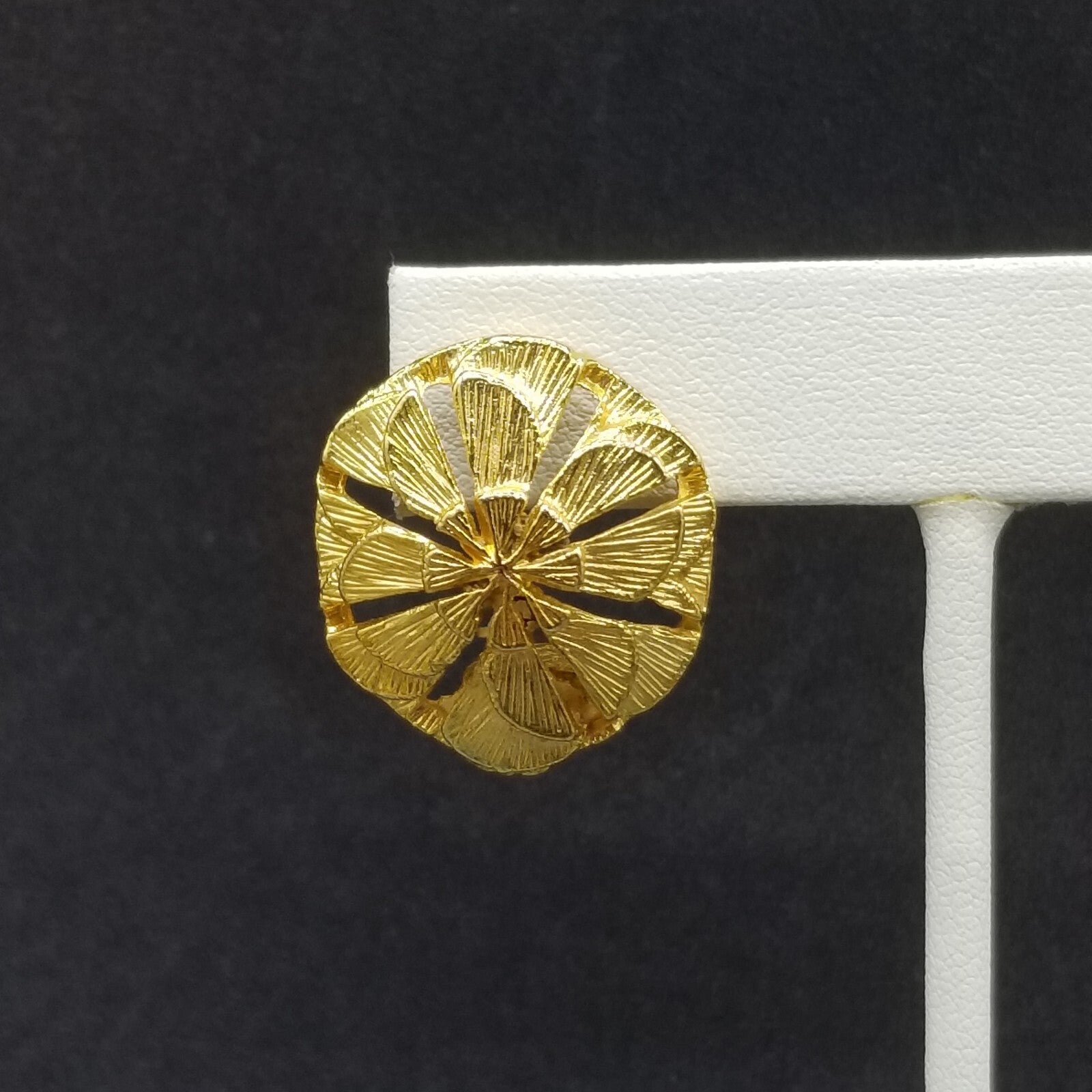 Pierced Earrings Gold tone Open Work Dome Drop Stud 1"
