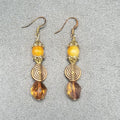 Pierced Earrings Coppertone Metal Faceted Crystal Beaded Dangle 1 1/2"