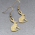 New BUNNY RABBIT Pierced Earrings Bronze tone Dangle Embossed 1"