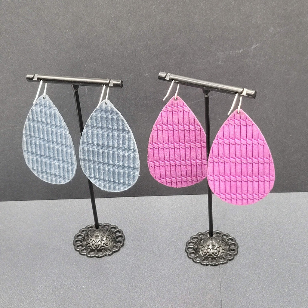 Pierced Earrings Purple Blue Teardrop Fabric Dangle 2.5"