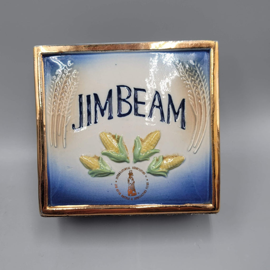 Jim Beam Tea Pot Napkin Holder and  2 Vases Corn Blue Set