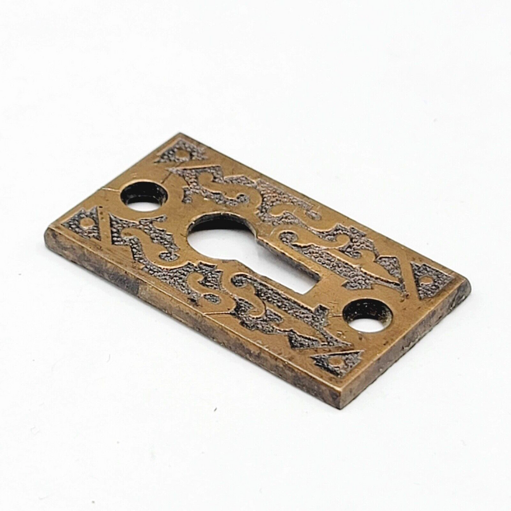 Vintage Ornate Bronze Skeleton Keyhole Escutcheon Salvage Hardware 5250