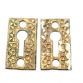 Set of 2  Vintage Oval Brass Skeleton Key hole Escutcheon Salvage Lot PAIR