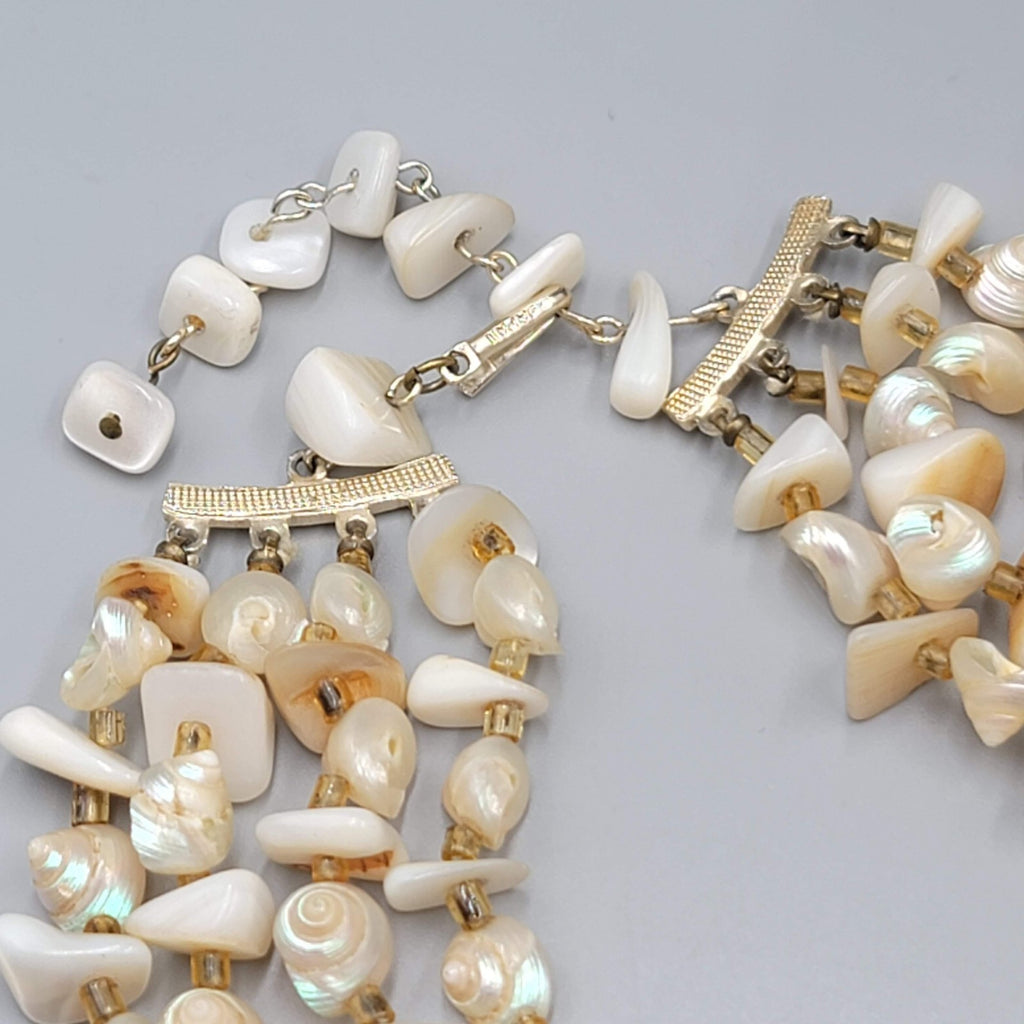 Vintage Real Shell Bead 4 Strand Necklace Estate Costume Jewelry 16" 18"20"22"