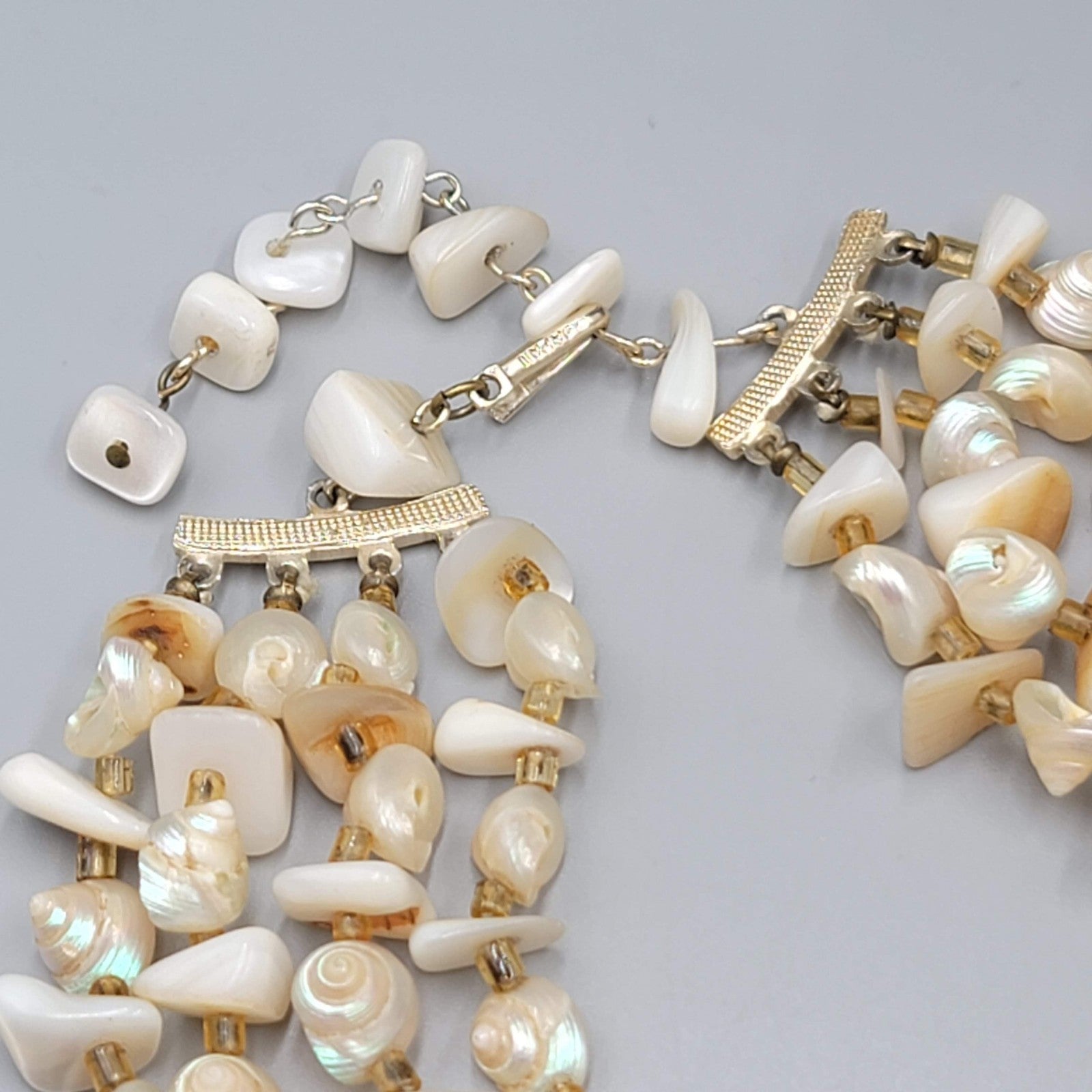 Vintage Real Shell Bead 4 Strand Necklace Estate Costume Jewelry 16" 18"20"22"