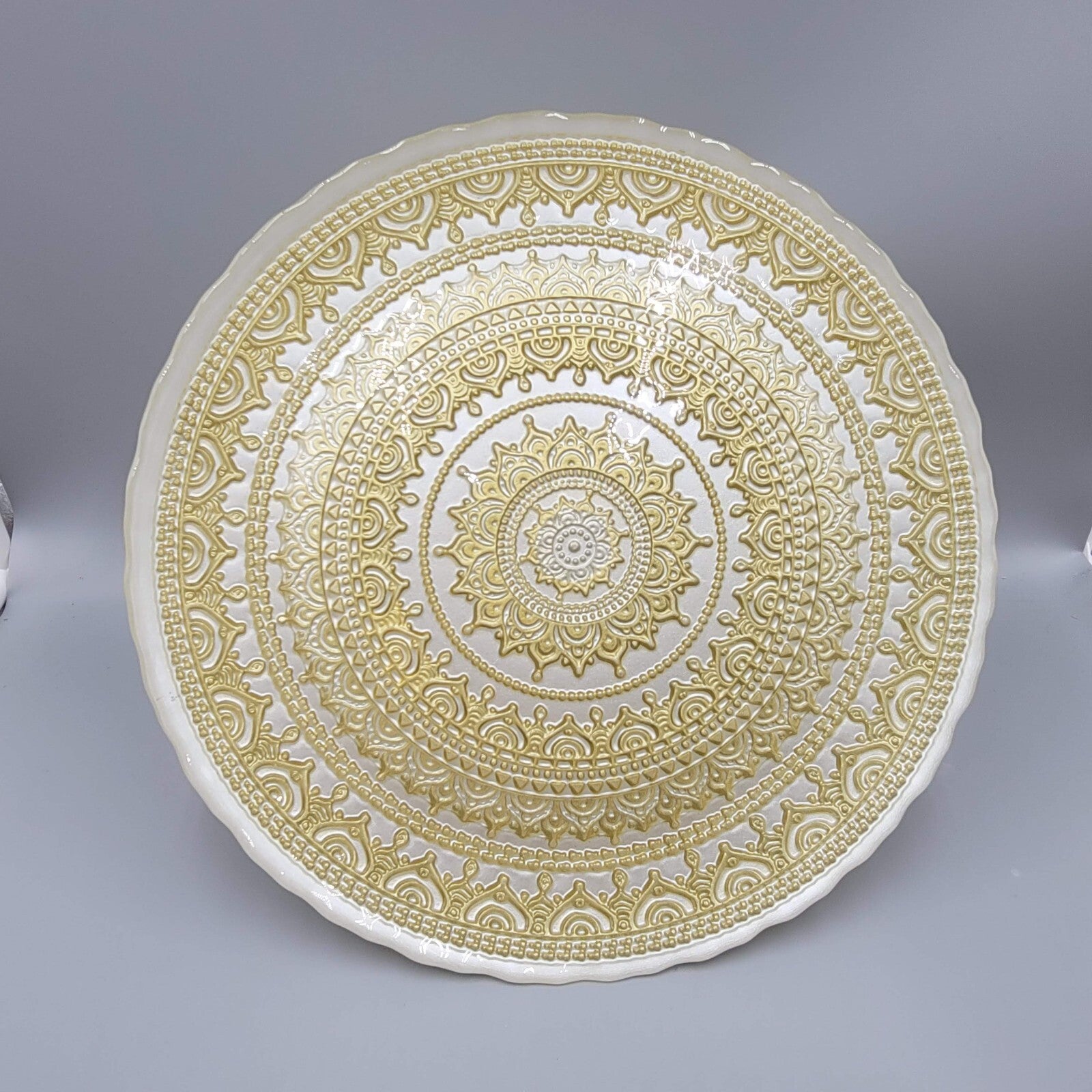 Vintage Painted Turkish Glass Cake Stand with Gold Detailing 10.5 in LOVELY!
