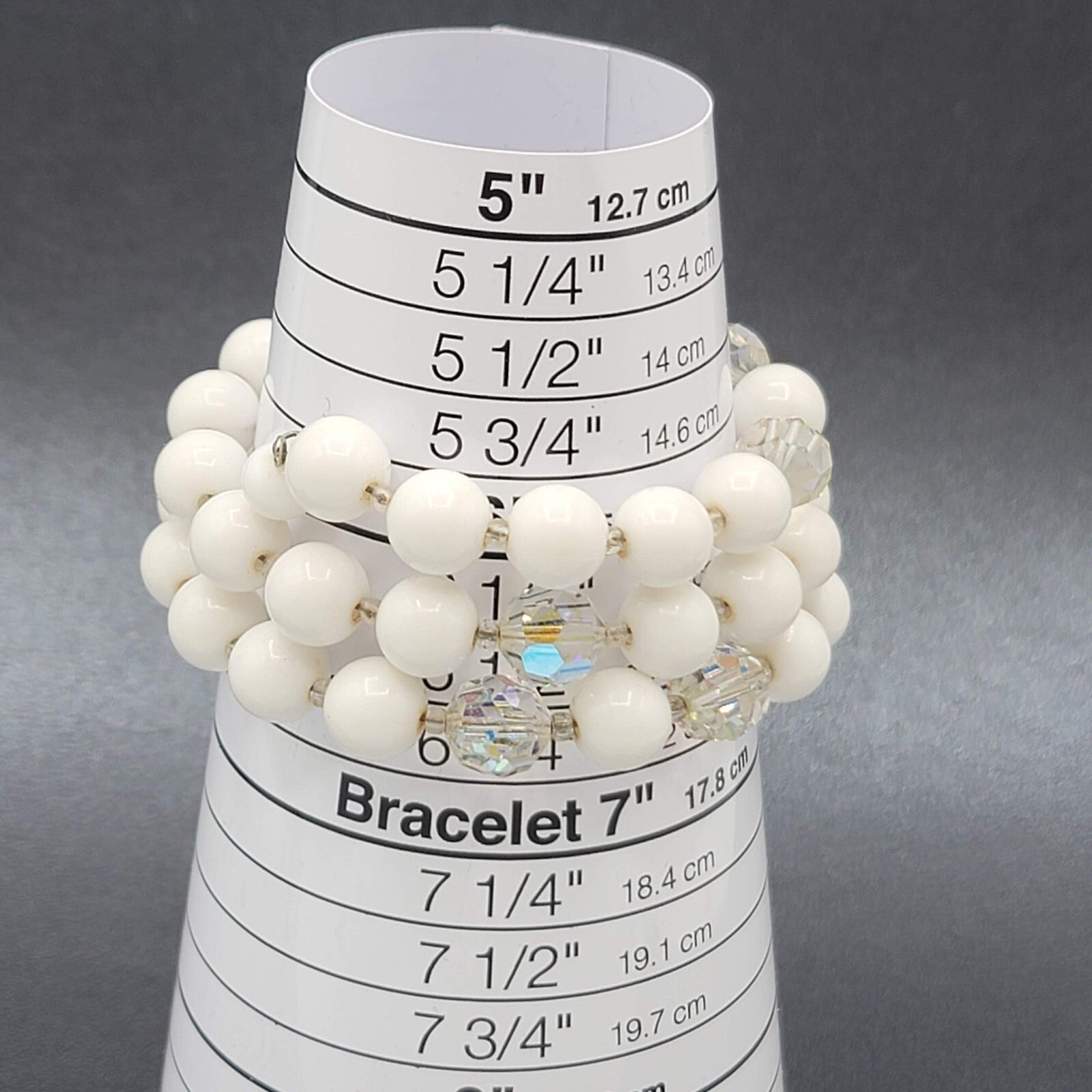 Vintage Memory Wire Bracelet White AB Faceted Beads Estate Costume Jewelry