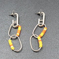 Pierced Earrings Silver tone Dangle Rings Yellow Orange Beads 2.75"