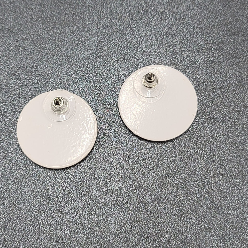 Vintage Pierced Earrings White Purple Stripes Round Disc 1"