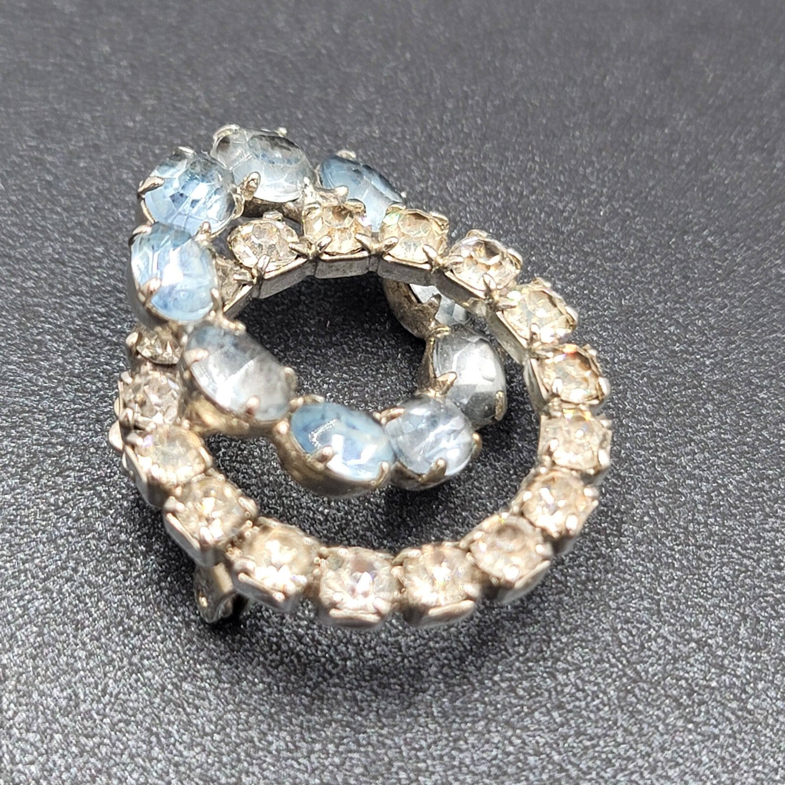 Vintage Brooch Blue Rhinestone Intertwined Circles 1 3/8" Estate Jewelry