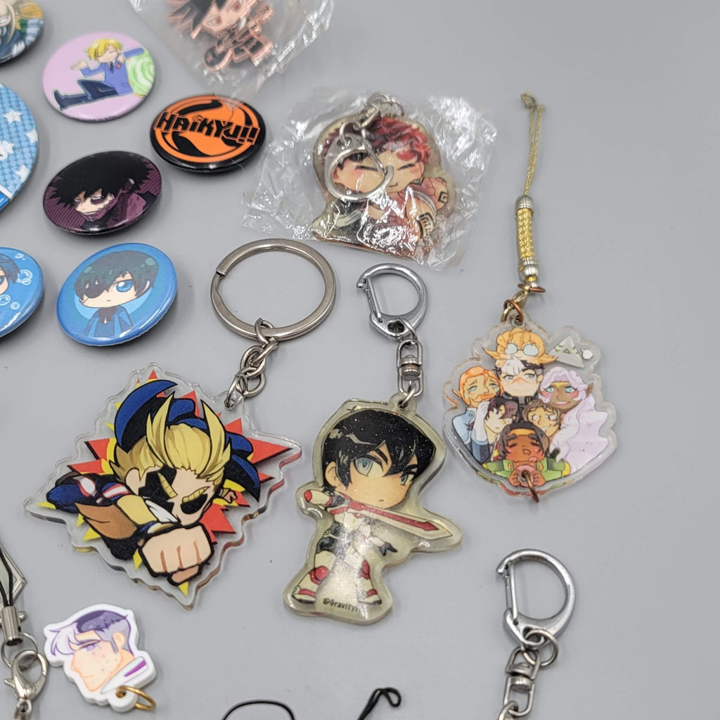 Anime Pin Button Sticker Keychain Charm Lot