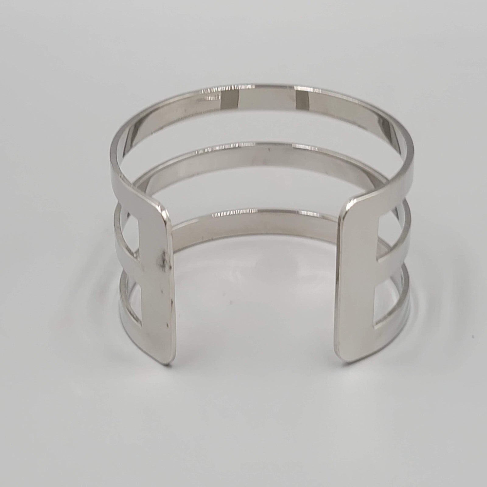 Triple Bar Cuff Bracelet Silver tone Fashion Jewelry 7"
