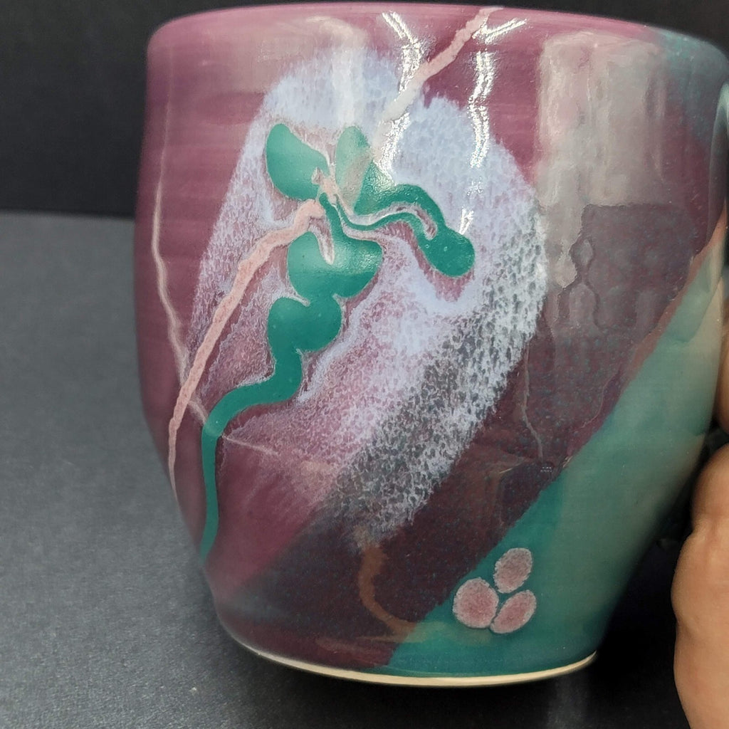 Art Pottery Coffee Mug Artist Purple Teal Abstract Design
