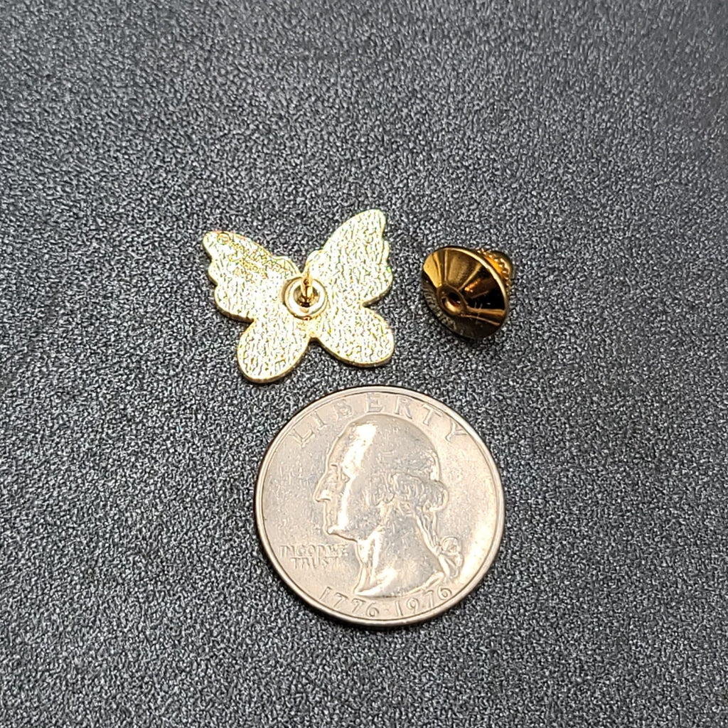 Vintage Enamel Guilloche Pink Butterfly Lapel Pin Gold tone Lapel Hat Pin 3/4"