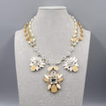 Ann Taylor Statement Bib Necklace Gold Tone Crystal Flower Enamel Adj 18-20"