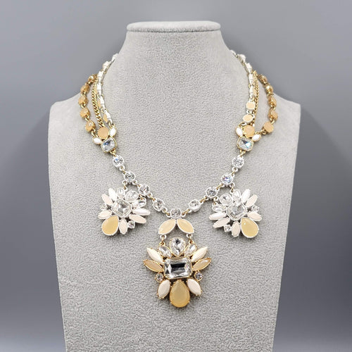 Ann Taylor Statement Bib Necklace Gold Tone Crystal Flower Enamel Adj 18-20"