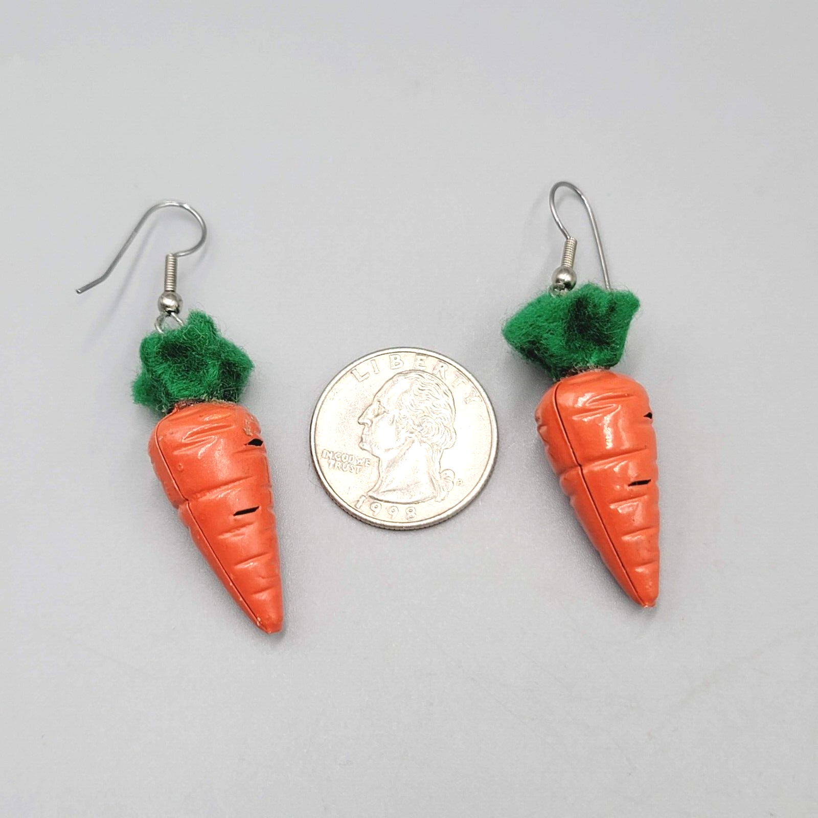 Vintage Pierced Earrings Enamel Dangle Carrot Jingle Bell 1.5"