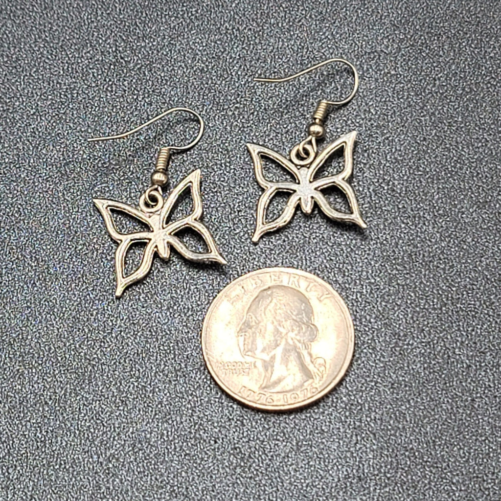 Pierced Earrings Silver tone Butterfly Dangle 5/8"