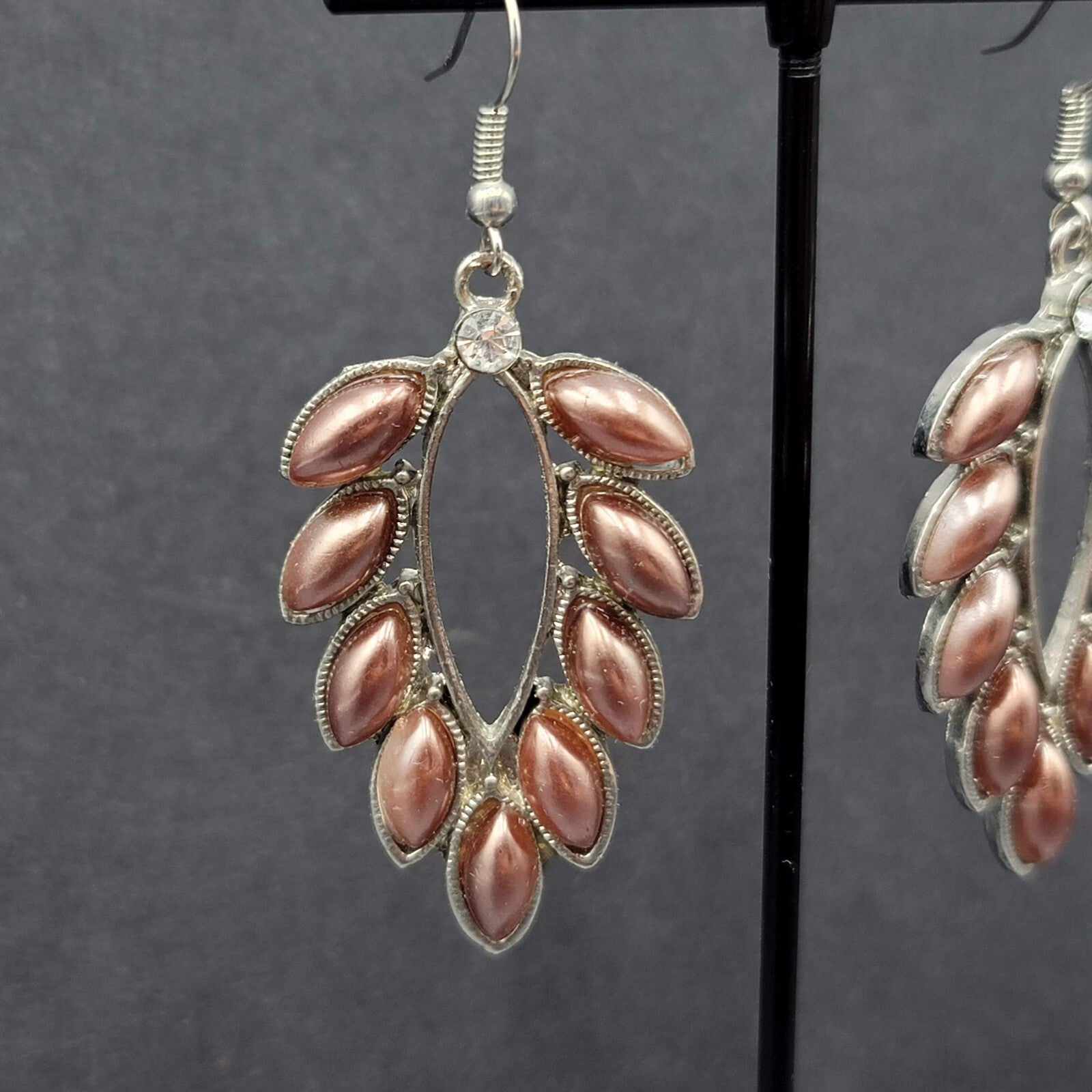 Pierced Earrings Silver tone Rhinestone Acrylic Dangle 1 7/8"