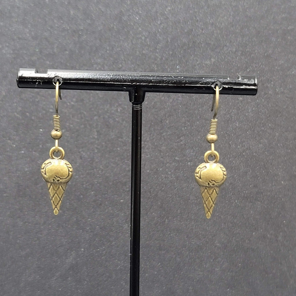 Pierced Earrings Bronze tone Ice Cream Cones Dangle 3/4"