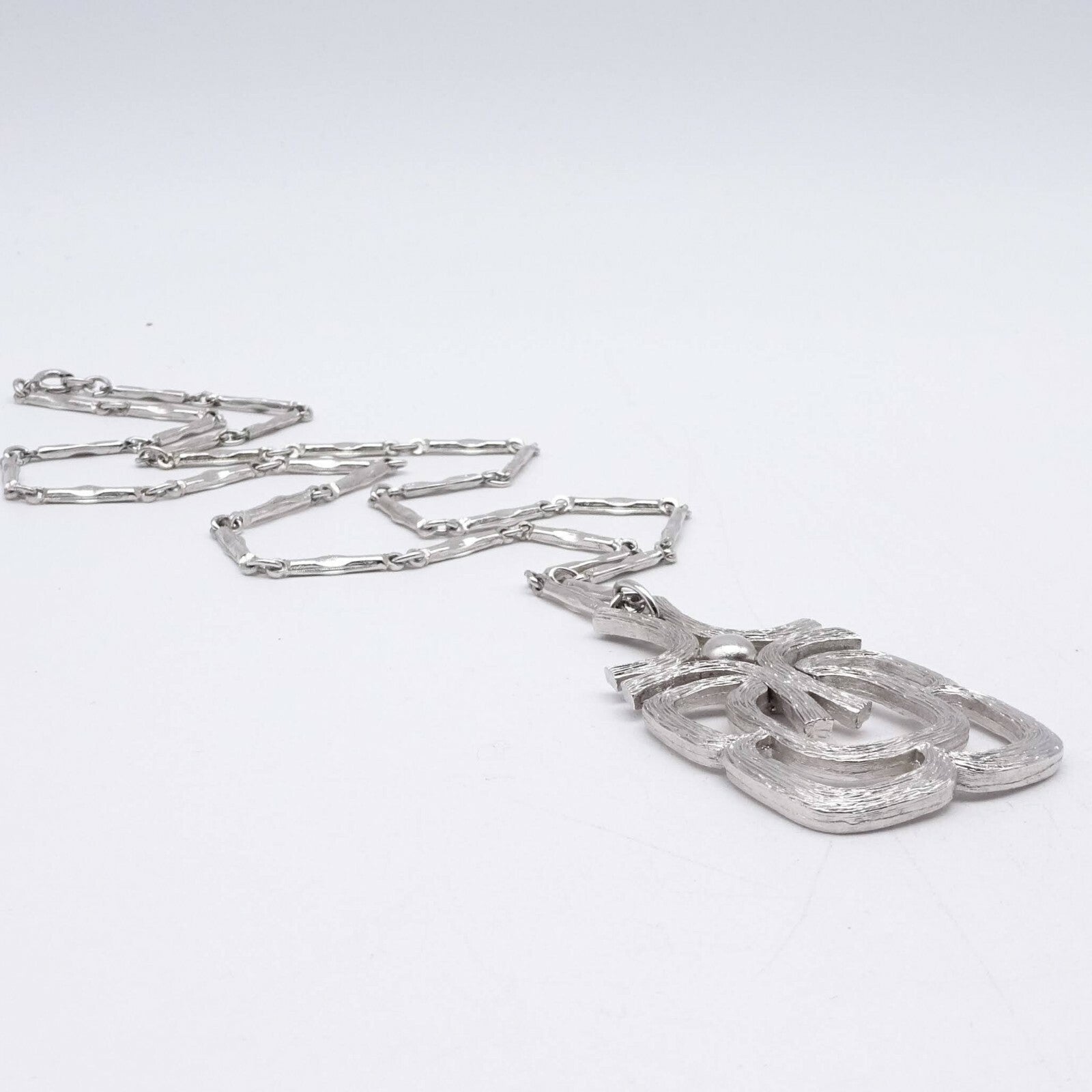 Vintage Silver tone Tube Chain Pendant Necklace 24" Estate Costume Mid Mod