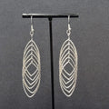 Pierced Earrings Silver tone Textured Concentric Hoops Dangle Statement 2.75"