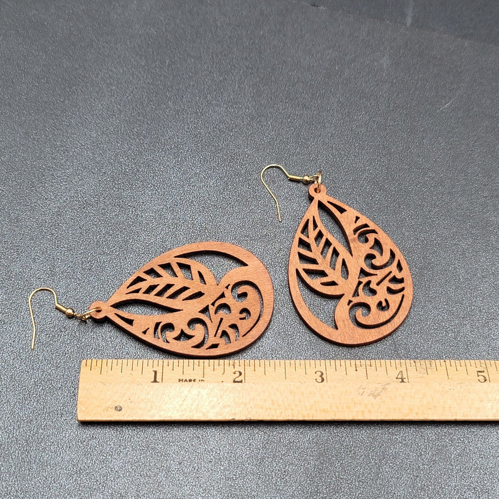 New Boho Pierced Earrings Solid Wood Teardrop Leaves Large Statement 2.5"