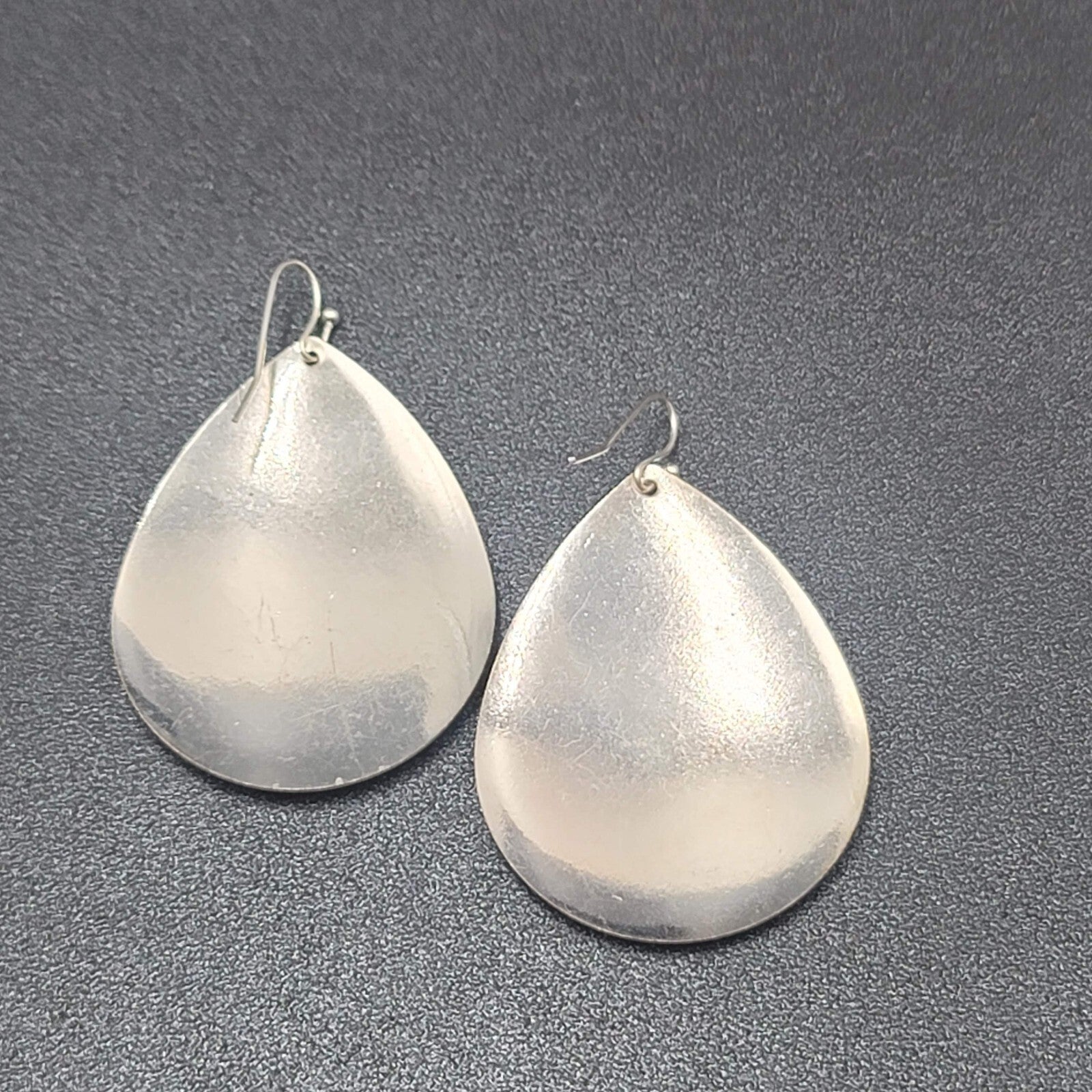 Pierced Earrings Silver tone Textured Butterfly  Teardrop Dangle 2"